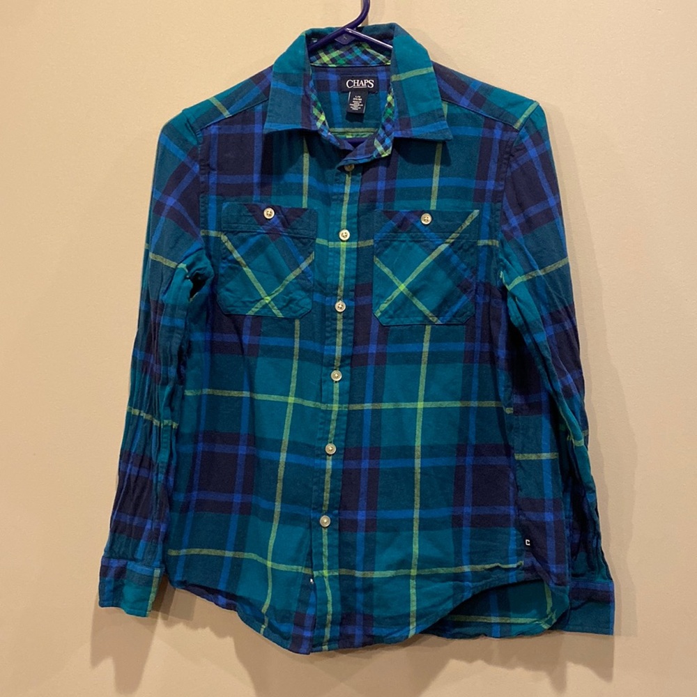 Chaps boys large flannel plaid button down long-sleeve shirt